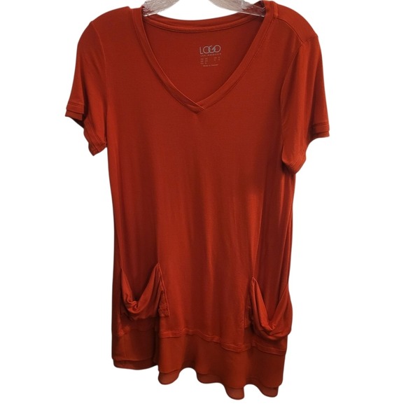 LOGO by Lori Goldstein Tops - LOGO Lori Goldstein Orange V Neck Pocket Tunic Top Women's XS